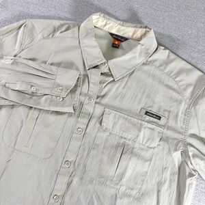 Eddie Bauer Shirt Women's XL Tan Sport Shop Vented Fishing Hiking Long Sleeve